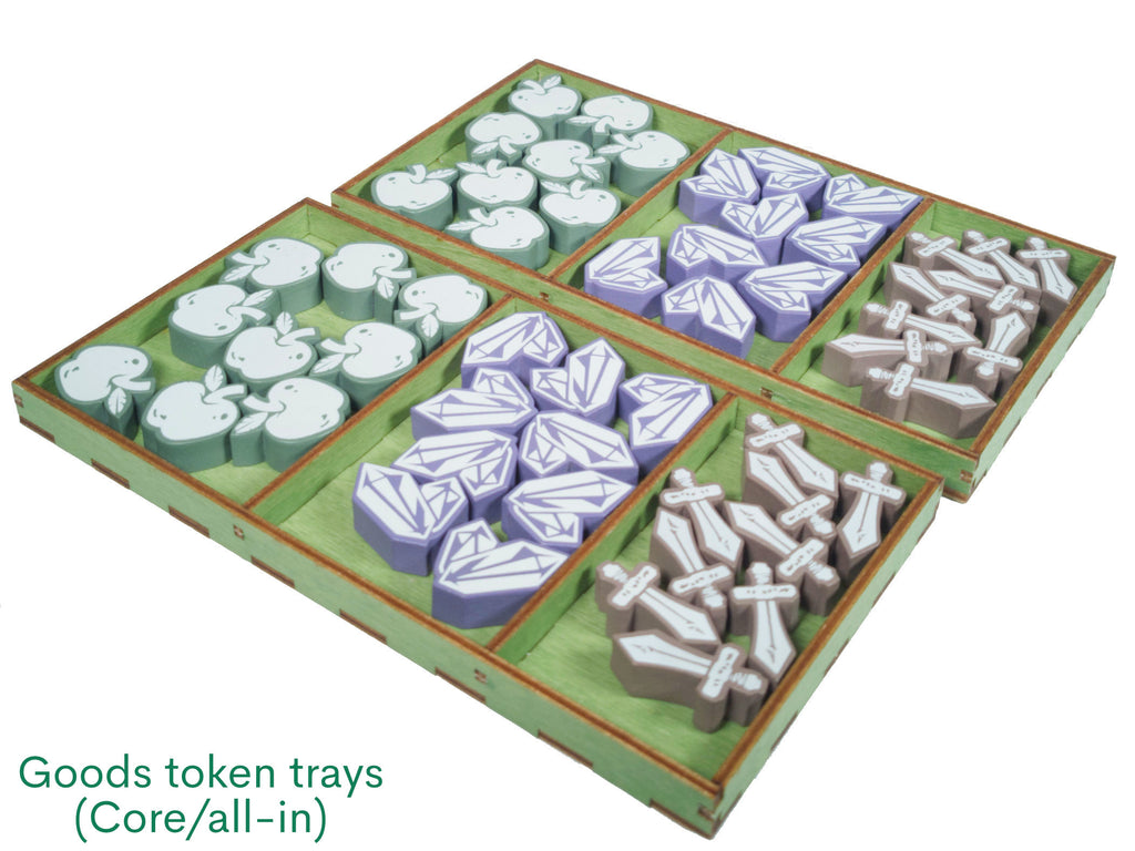 Two trays for apple, crystal and sword tokens
